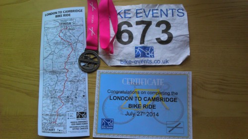 Ride map, ride no. medal and certificate